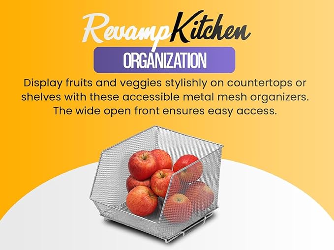 YBM HOME Kitchen Pantry Organizer Wire Baskets for Shelves, Cabinets, Pantry, Countertop, Mesh Open Storage Bin Metal Basket for Organizing Food Supplies, 2 Pack, 14.5x9.25x7