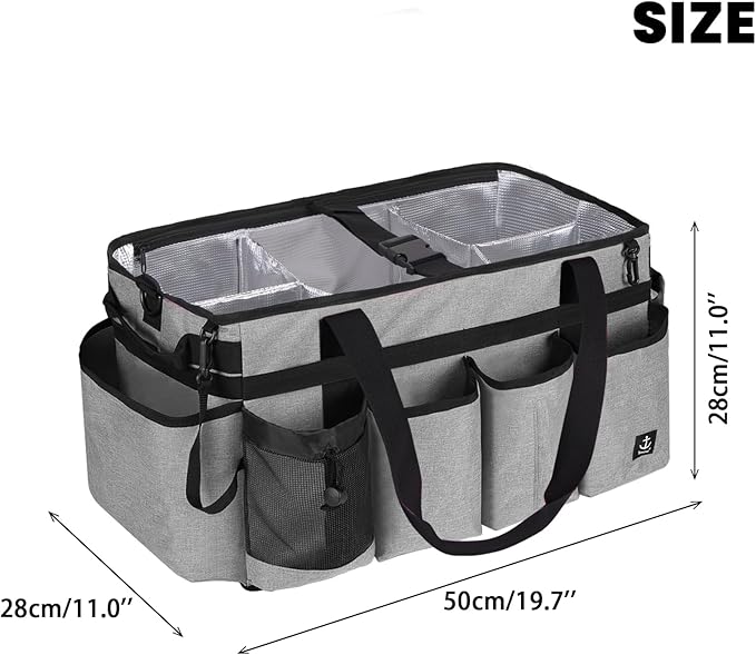 Timoxi Extra large Cleaning Caddy Bag Built-in Sturdy Support Board, Cleaning Organizer with Detachable Divider, Cleaning Supply Tote with Adjustable Shoulder Strap (Grey, 19'' x 11'' x 11'')