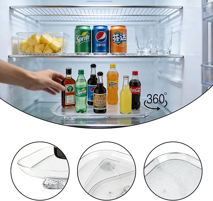 2-Pack Fridge Organizers and Storage,360° Refrigerator Lazy Susan for Fruits/Spices, Pantry Lazy Susan Kitchen Rotating Tray