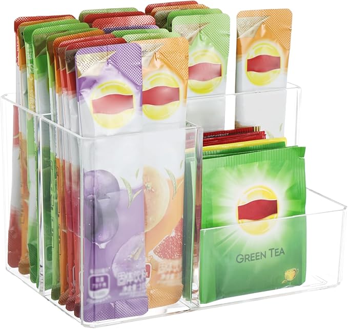 Water drink Packet Holder, Drink Packet Organizer, Water Flavor Packet Storage Container, Acrylic Water Flavor Storage Basket with Dividers for Storage Bins for Refrigerator Pantry Bins Cabinets