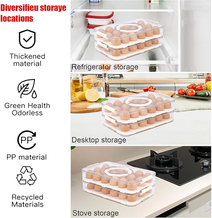 2-Layer Egg Holder for Fridge with Handle,Plastic Deviled Egg Containers with Lid a nd Side Clip Layer,Deviled Egg Tray for Kitchen,Camping Egg Container with Lid Fits 20X2 Eggs(40 Eggs)( Clear)