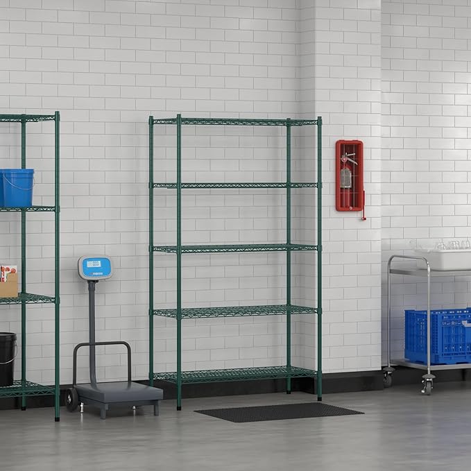 Commercial NSF Listed Green Epoxy Stationary Wire Shelving Kit 18" x 42" x 74", with 5 Shelves Perfect for Warehouse, Walk-in Refrigerator, Freezer, Grocery Store, Restaurant, Dishroom