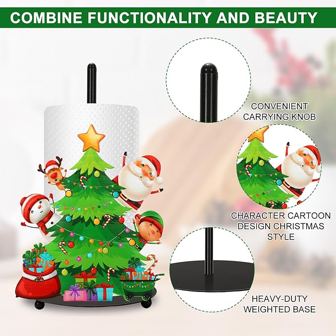 JarThenaAMCS Christmas Paper Towel Holder Xmas Tree Snowman Santa Claus Reindeer Kitchen Decor Accessories Large Metal Towel Holder Stand for Home Bathroom Countertop