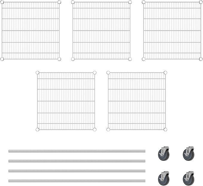 Commercial NSF Listed Chrome Mobile Wire Shelving Kit 24" x 24" x 60", with 5 Shelves Perfect for Warehouse, Walk-in Refrigerator, Freezer, Grocery Store, Restaurant, Dishroom