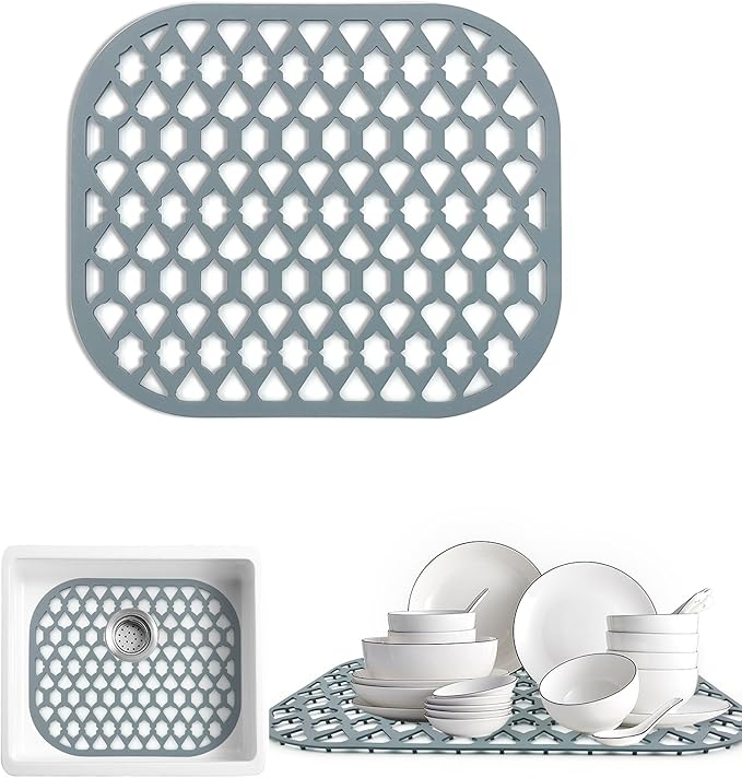 SAMSIER Sink Protectors for Kitchen Sink, Kitchen Sink Accessory - Silicone Mats Grid for Stainless Steel Strainer Bottom of Farmhouse Porcelain sinks (13”x11”)
