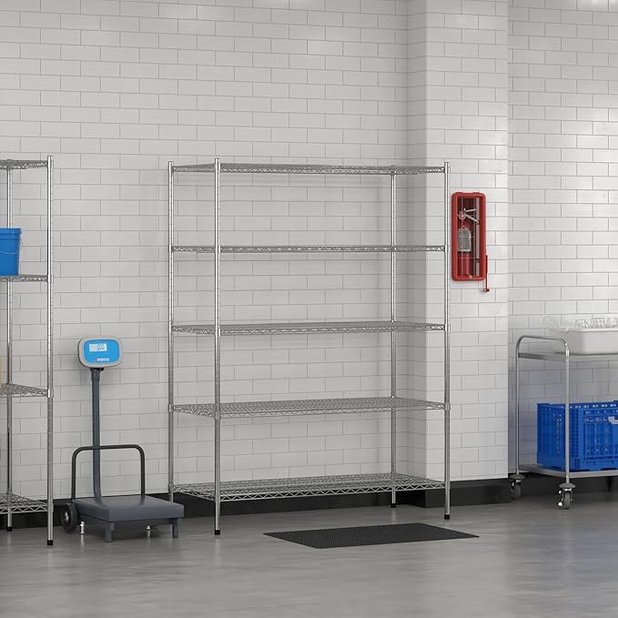 Commercial NSF Listed Chrome Stationary Wire Shelving Kit 24" x 54" x 74", with 5 Shelves Perfect for Warehouse, Walk-in Refrigerator, Freezer, Grocery Store, Restaurant, Dishroom