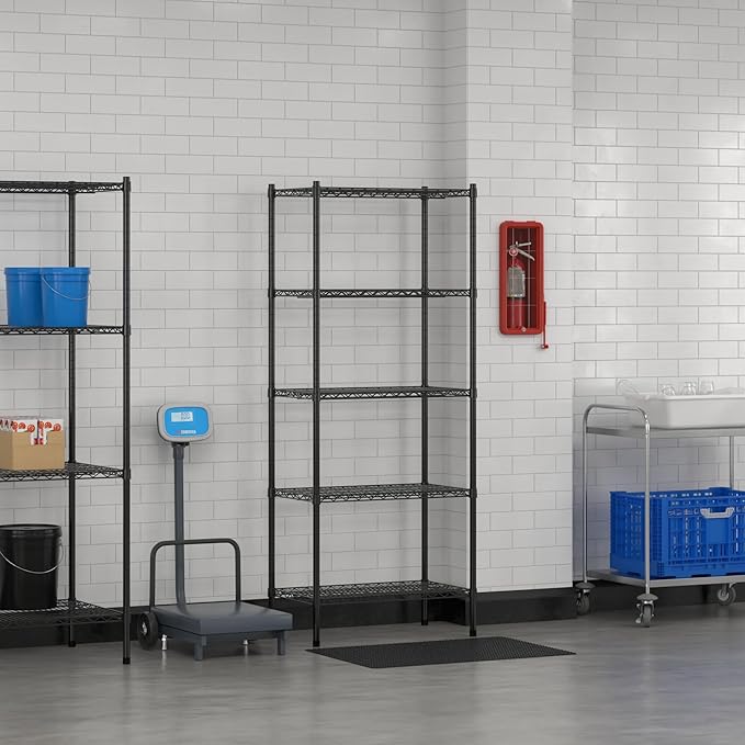 Commercial NSF Listed Black Epoxy Stationary Wire Shelving Kit 18" x 30" x 74", with 5 Shelves Perfect for Warehouse, Walk-in Refrigerator, Freezer, Grocery Store, Restaurant, Dishroom