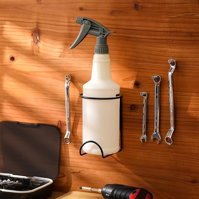 8 Pcs Spray Bottle Holder Wall Mount Heavy Duty Spray Bottle Rack Stainless Steel Storage Rack Garage Can Organizer Craft with Hardware (Black)