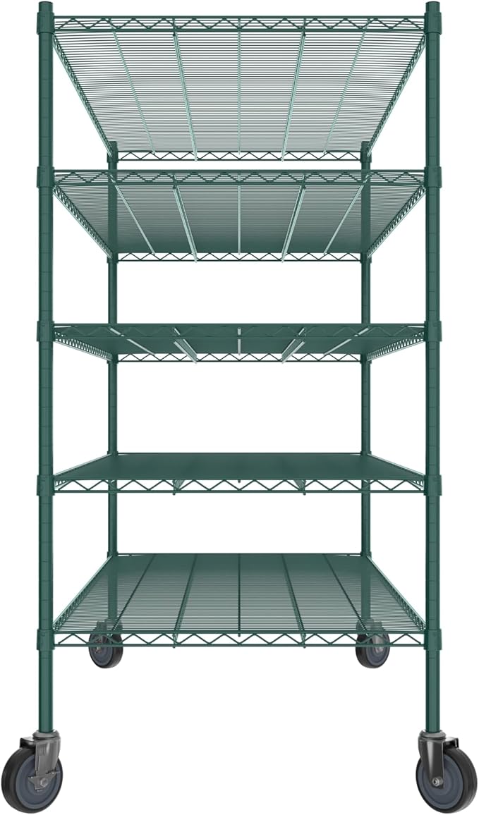 Commercial NSF Listed Green Epoxy Mobile Wire Shelving Kit 30" x 60" x 60", with 5 Shelves Perfect for Warehouse, Walk-in Refrigerator, Freezer, Grocery Store, Restaurant, Dishroom