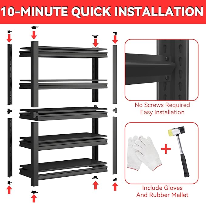Metal Garage Shelving Unit, Heavy Duty 5-Tier Adjustable Storage Rack, Steel Shelving,2000 lbs Capacity, Industrial Shelves for Heavy Tools and Equipment (5-Tier 63" H x 27" W x 14" D)