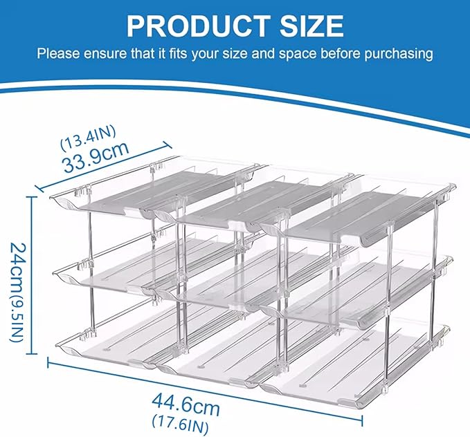 3-Tier Clear Plastic Can Organizer for Pantry, Stackable Canned Food Holder for Kitchen Cabinet, Counter & Refrigerator