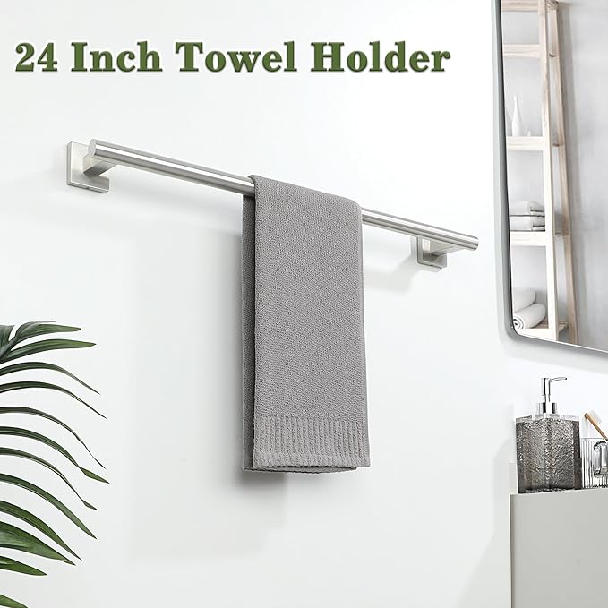 Alise Bathroom Towel Bar, 24 Inch Towel Racks for Bathroom, SUS304 Stainless Steel Towel Holder Heavy Duty Wall Mounted Towel Rack Brushed Nickel Towel Bar
