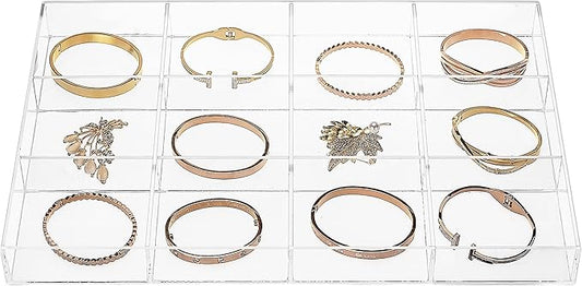 Large Clear Jewelry Organizer Display Tray, Storage Case for Rings, Earrings, Necklaces, Acrylic Drawer Organizer Trays (12 Grids)