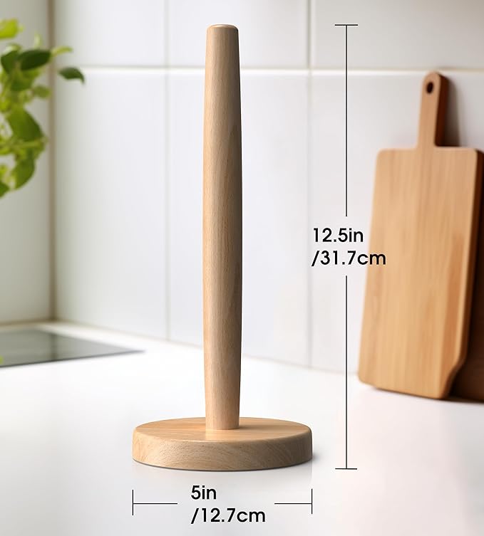 Wooden Paper Towel Holder Stand - Kitchen Paper Hanger Rack Bathroom Towel Roll Stand Organizer Simply Standing Countertop Paper Roll Holder, WPTH