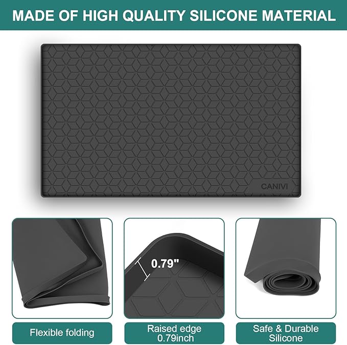 CANIVI Under Sink Mat, 28" x 22" Waterproof Silicone Under Sink Tray for Kitchen & Laundry Cabinets, Kitchen Cabinet Shelf Protector, Up to 3 Gallons Liquid, Fits 36 inch Standard Cabinet (Black)