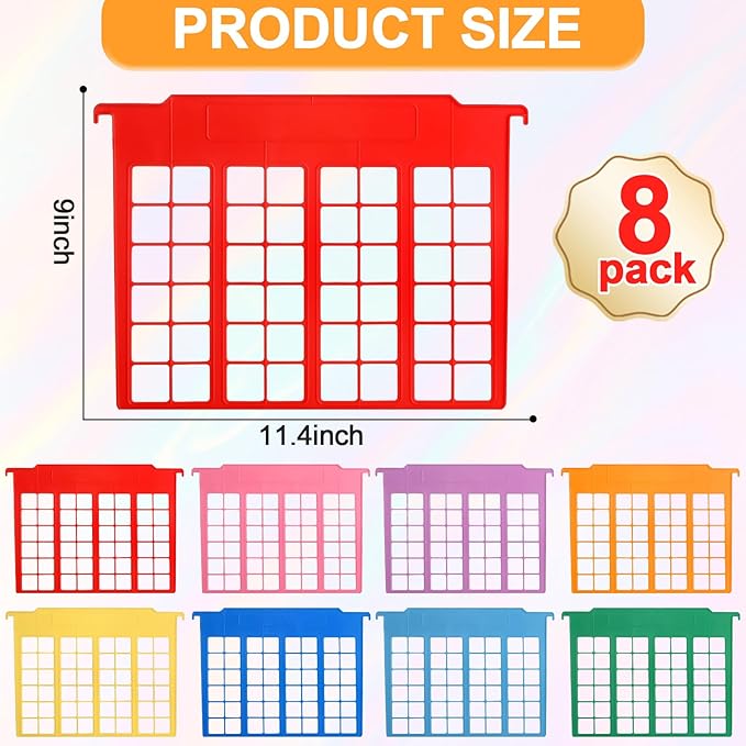 party greeting 8 Pack File and Folder Dividers 9x11.4 Inches Plastic Hanging Filing Cabinet Dividers Organizers Insertable File Separators Supplies for Office Drawer Organization (Rainbow)