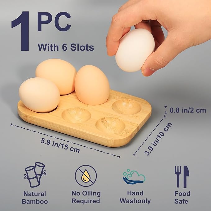 Deviled Egg Platter, Bamboo Wooden Deviled Egg Serving Tray for Kitchen Countertop, Small Boiled Egg Holder with 6 Grid for Fridge, Easter Decorative Egg Stand Plate for Restaurant Tabletop