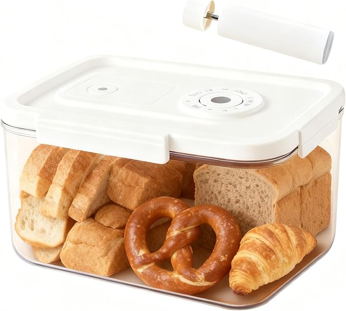 Bread Box with Vacuum Pump,Airtight Bread Box with Lid Time Recording, vacuum seal Bread Container，Reliable Material, Multiple Uses for Storging Fruits Cereal