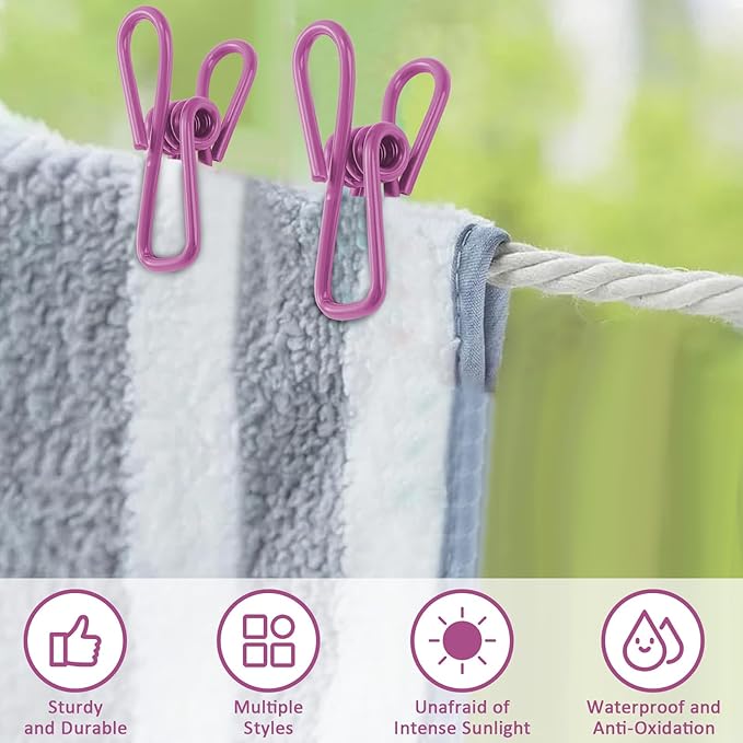 Multipurpose Metal Bag Clips - 2 Inch Colorful Sealer for Sealing Food, Paper Holder, Clothesline Clip for Laundry Hanging, Kitchen Bags (Pink, 10PCS)