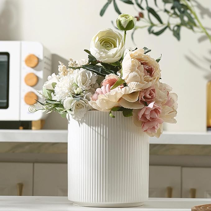 KSENDALO Large 360° Rotating Utensil Holder, Cream White 7.76" Premium Kitchen Crock for Cooking Utensils, Durable Countertop Storage for Home Kitchen
