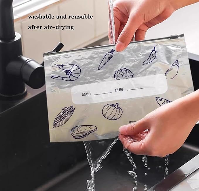 Reusable Aluminum Foil Sealable Storage Bags - 30PCS Reusable Aluminum Foil Freezer Bags - Stand Up Foil Sealable Bags with Zip Lock for Vegetable Fruit Meat
