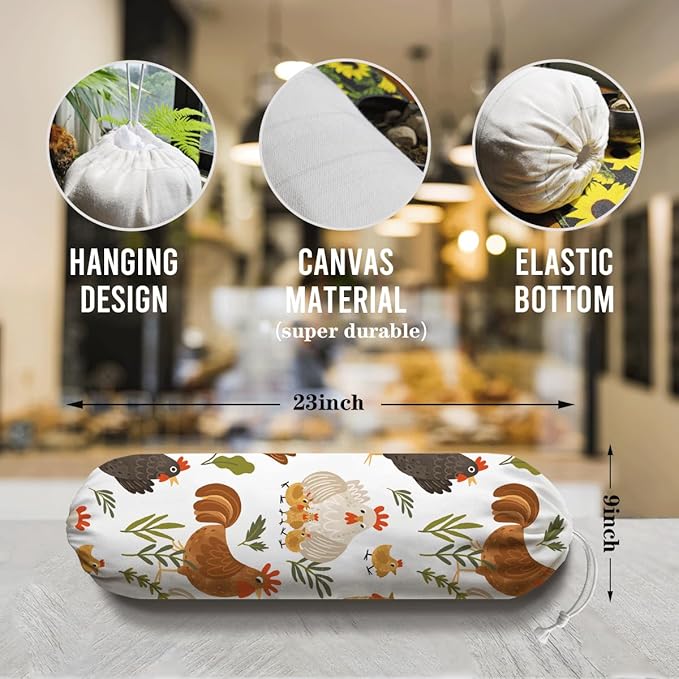 Chicken Animal Plastic Bag Holder, Funny Chickens Grocery Bags Storage Organizer, Reusable Shopping Bags Dispenser for Kitchens Pantry, Farmhouse Kitchen Decor Gifts, Kitchen Pattern Garbage Bag 46