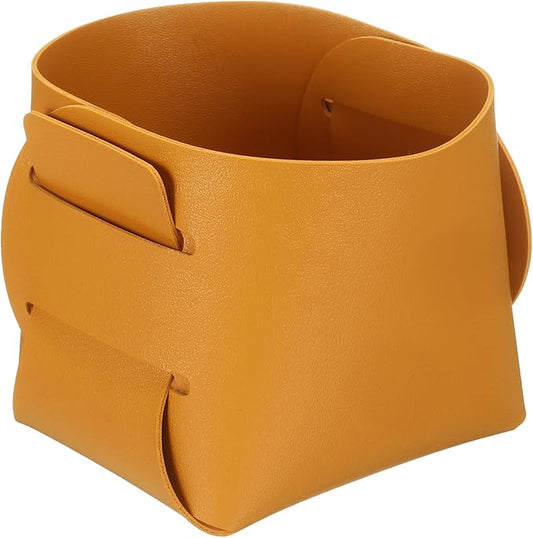 uxcell Valet Tray Organizer, PU Leather Desktop Storage Organizer Box Tray Entryway Table Bedside Nightstand Catchall Vanity Tray for Jewelry Key Coin Watch Wallet (Yellow)
