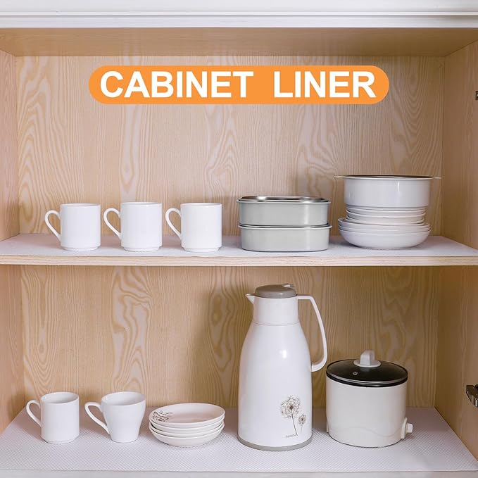 FLPMIX Shelf Liners for Kitchen Cabinets: 23" Wide Waterproof Under Sink Mats - Non-Adhesive Easy to Cut Large Drawer Liner for Pantry Cupboard 23" x 300" White