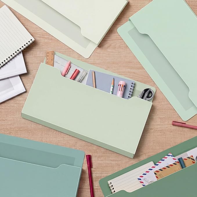 Fuutreo 6 Pcs Magnetic Wall File Organizer Magnetic Wall File Holder Refrigerator Magazine Holder for Mail Letters Paper(Sage Green,8.3 x 13.8 Inch)