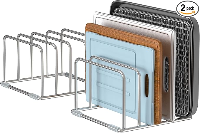 Cutting Board Holder Stand, Chopping Board Organizer Rack with 304 Stainless Steel, Cookie Sheet Storage Organizer, 1.0 & 1.2 Inch Wide Slots (2 Pack)