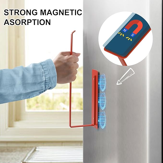 Magnetic Paper Towel Holder for Fridge Red,Heavy Duty Strong Magnet Backing for Toolbox,Grill,BBQ Griddles,RV Tailgates,Microwave,Fridge,Garage - Fit for Large Size of Paper Roll