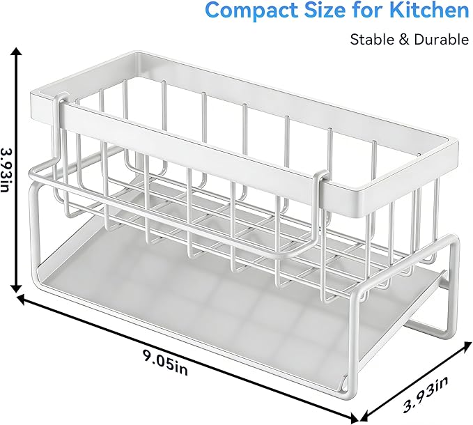 Sponge Holder for Kitchen, Sink Caddy Organizer Rack for Kitchen Accessories, Soap Dispenser Countertop Organizer Essentials for Home (White)