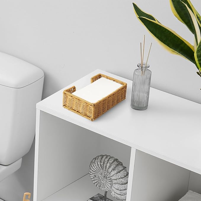 Napkin Holder for Bathroom, Woven Wicker Synthetic Rattan Guest Towel Holder Tray, Disposable Paper Hand Towel Holder for Bathroom Accessories, Dinner Napkin Holder for Kitchen Table Party