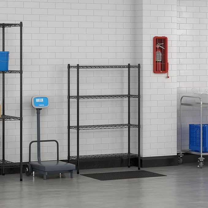 Commercial NSF Listed Black Epoxy Stationary Wire Shelving Kit 12" x 36" x 54", with 4 Shelves Perfect for Warehouse, Walk-in Refrigerator, Freezer, Grocery Store, Restaurant, Dishroom