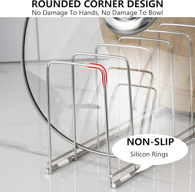 2PCS Dish Rack, Stainless Steel Small Bowl Drainer, Pot Lid Holder, Plate Organizer for Cabinet for Plates Cutting Boards, Bakeware, Cooling Racks, Pots & Pans, Chrome