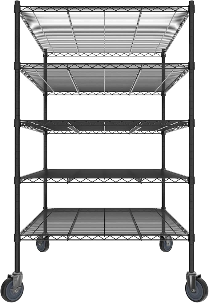 Commercial NSF Listed Black Epoxy Mobile Wire Shelving Kit 36" x 54" x 60", with 5 Shelves Perfect for Warehouse, Walk-in Refrigerator, Freezer, Grocery Store, Restaurant, Dishroom