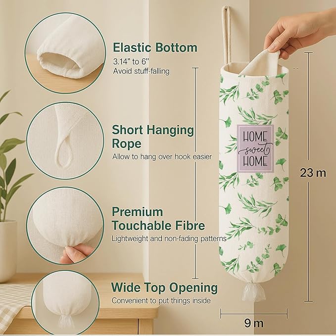 Plastic Bag Holder, Home Sweet Home Plastic Bag Holder for Kitchen Essentials, Wall Mount Plastics Sack Storage Container Dispenser, Grocery Bags Dispenser, Kitchen Gifts For Women Family Friends