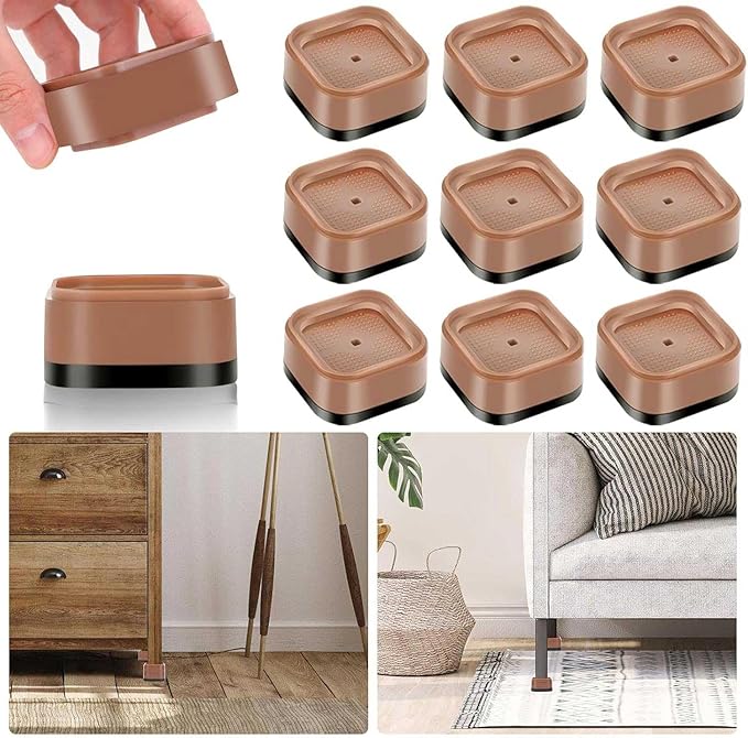 9 Pack Furniture Risers 1 Inch, Adjustable Bed Risers Heavy Duty for Table Desk Couch Chair Sofa Cabinet Bed Legs Dorm, Square Stackable Bed Raisers Blocks Lift Height 1", 2" or 3", Brown