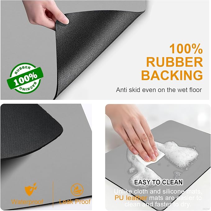 Dish Drying Mat & Coffee Mat for Kitchen Counter, Absorbent Microfiber Waterproof Mat with Non-Slip Backing, Multi-Size Multi-Color Options, Sink and Coffee Bar Accessories
