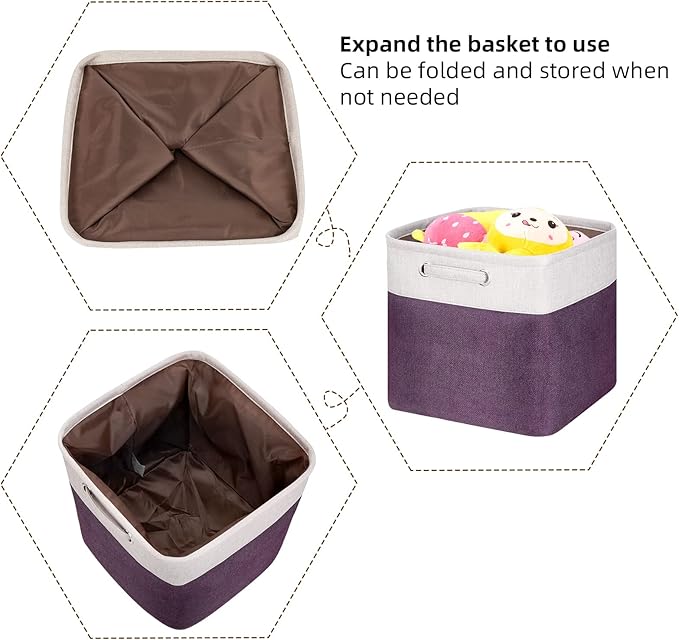 SYYOFUE 13 Inch Cube Storage Bins Purple - 3-Pack Purple Storage Cubes with Handles, 13x13x13 Fabric Storage Bins, Foldable Dark Purple Storage Baskets for Shelves, Cloth Organizer Cube Bins