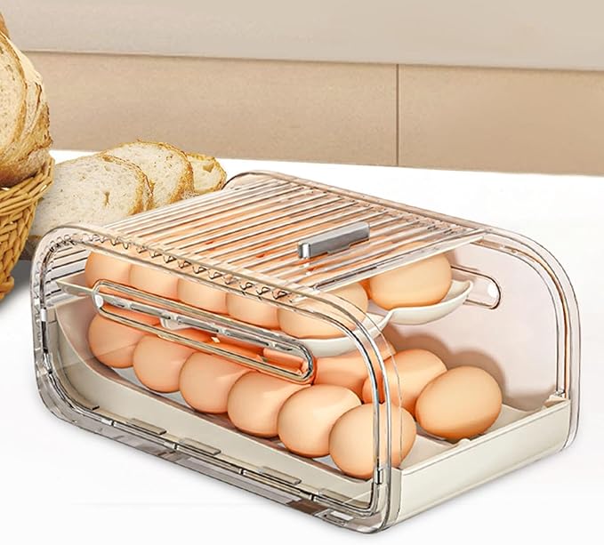 RMWHGDUL Egg Holder for Fridge Storage Bin Automatic Rolling Transparent Egg Box for Countertop