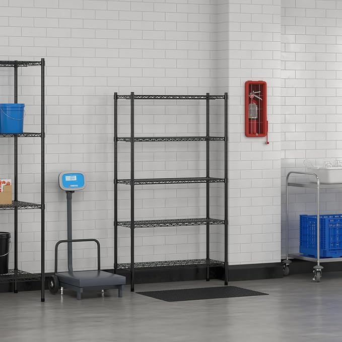 Commercial NSF Listed Black Epoxy Stationary Wire Shelving Kit 14" x 36" x 64", with 5 Shelves Perfect for Warehouse, Walk-in Refrigerator, Freezer, Grocery Store, Restaurant, Dishroom