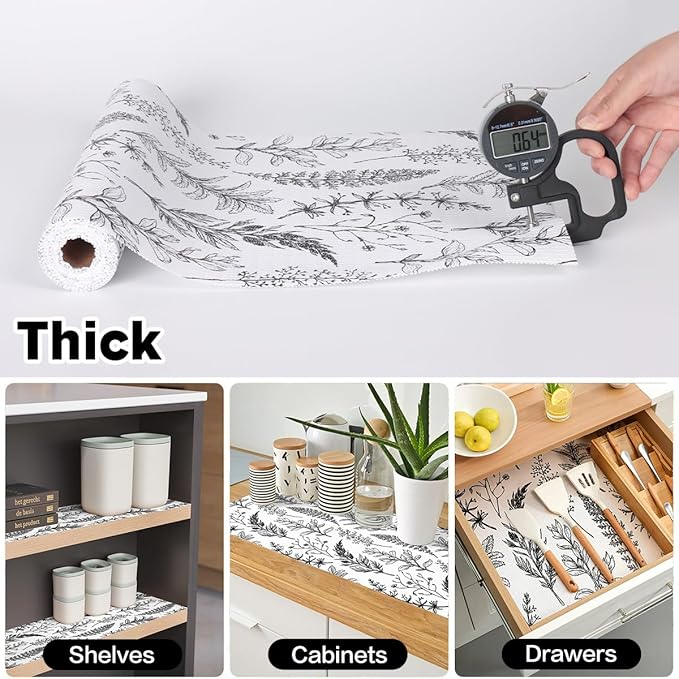 Quttisay Shelf Liner for Kitchen Cabinets,Non Adhesive Cabinet Liner,Non-Slip Drawer Liner,Waterproof Shelf Liner Easy to Clean Strong Grip Liner for Cabinets,Drawers,Cupboard，(Floral 17.3in x16.4FT)