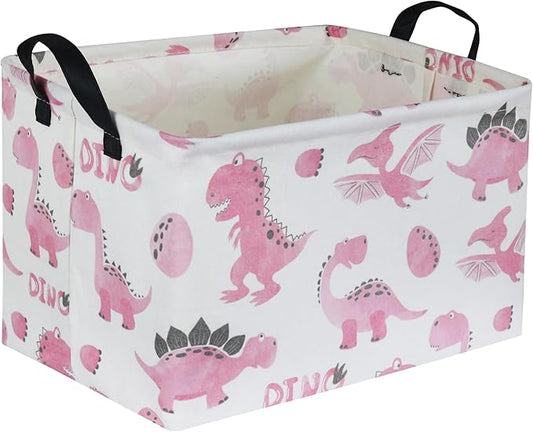 Rectangular Pink Baskets,Dinosaur Basket Cute Storage Basket Organizer for Kids Room Dinosaur Decor ,Clothers,Toys Box,Books,Kid's Gifts Storage. (Pink Dinosaur)