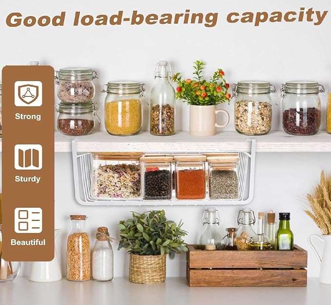 Under Shelf Baskets – 2Pcs Slide in Wire Hanging Storage Baskets Under Cabinet Shelf Storage Baskets for Kitchen Pantry Cupboard Dorm Room Closet Bookshelf, 15.7 x 9.8 x 5.9 in