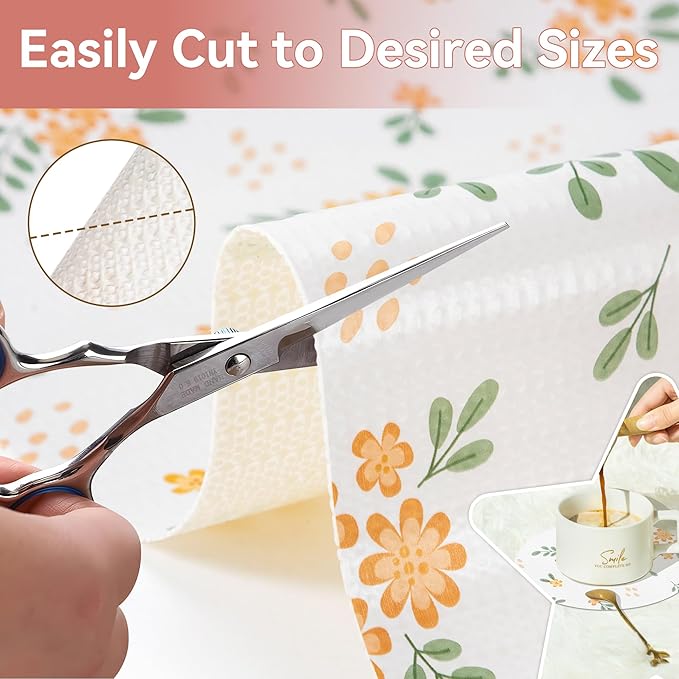 RAY STAR Shelf Liner, 12 Inch x 30 Feet Non Adhesive Orange Floral Kitchen Cabinet Liner for Pantry Drawer Vanity, Strong Grip Non Slip Waterproof, Shelf Liners for Kitchen Cabinets Cupboard