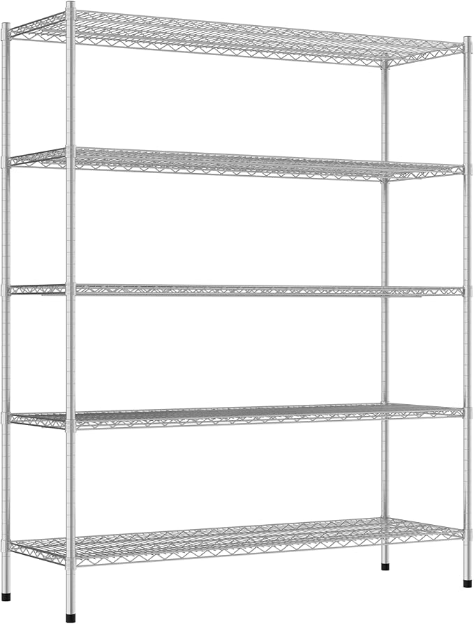 Commercial NSF Listed Chrome Stationary Wire Shelving Kit 21" x 60" x 74", with 5 Shelves Perfect for Warehouse, Walk-in Refrigerator, Freezer, Grocery Store, Restaurant, Dishroom