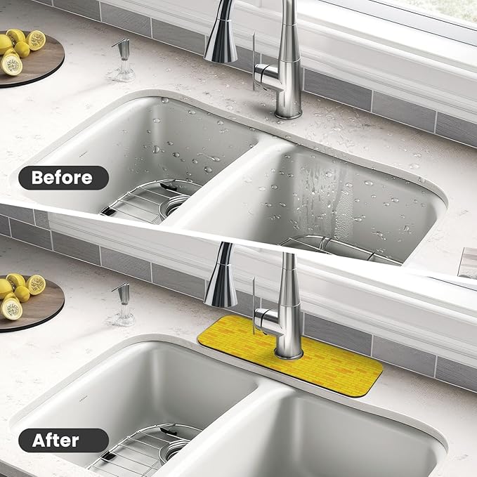 Yellow Bricks 15" X 5.5" Kitchen Sink Splash Guard Faucet Faucet Guard Draining Mat Sink Splash Guard Faucet Kitchen Bathroom