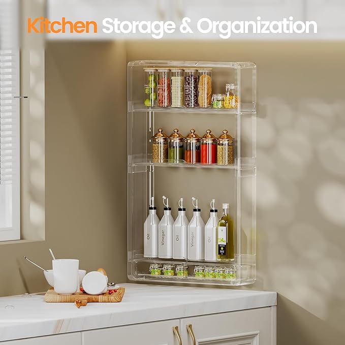 Shower Caddy Adhesive, X-Large Capacity Bathroom Organizers and Storage, No Drill Shower Organizer, Clear Wall-Mounted Bathroom Storage Shelf for Kitchen, RV, Cosmetic | Wall Mounted, No Drill, Display Case