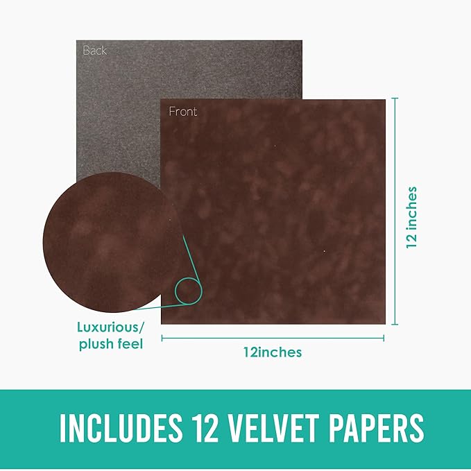 S.E.I Chocolate Velvet Paper, Felt Fabric For Drawer and Jewelry Box Liner, 12" x 12" - 12 Sheets